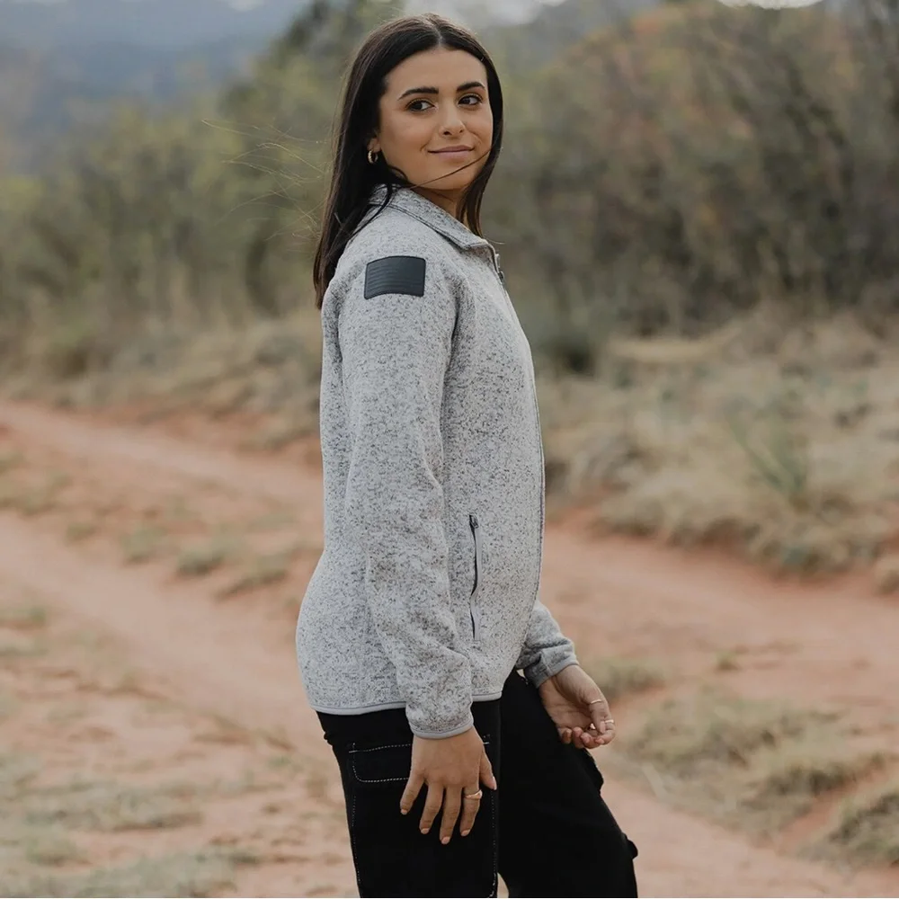 Grunt Style Women's Full Zip Sweater Jacket - Heather Gray - Picture 3 of 8